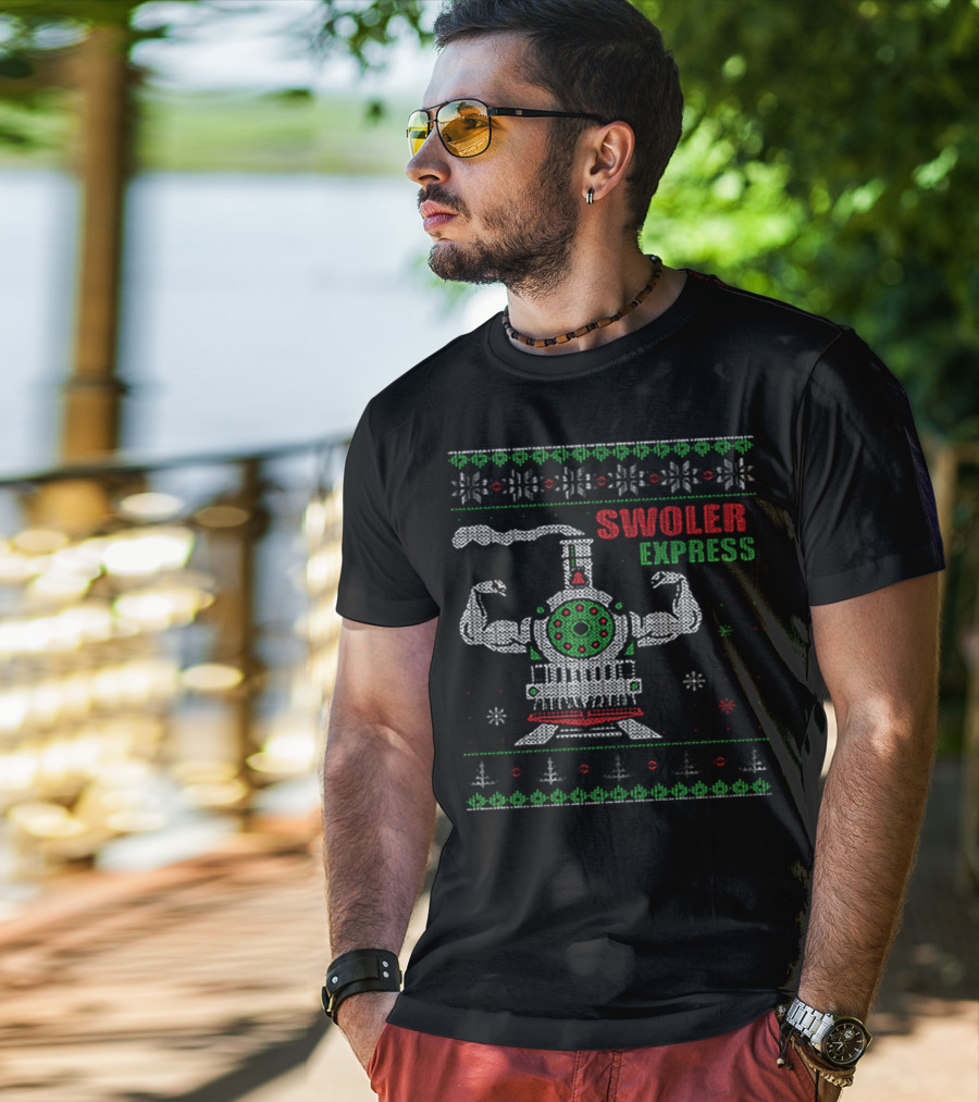 Swoler Express Muscle Train Ugly Christmas T-Shirt