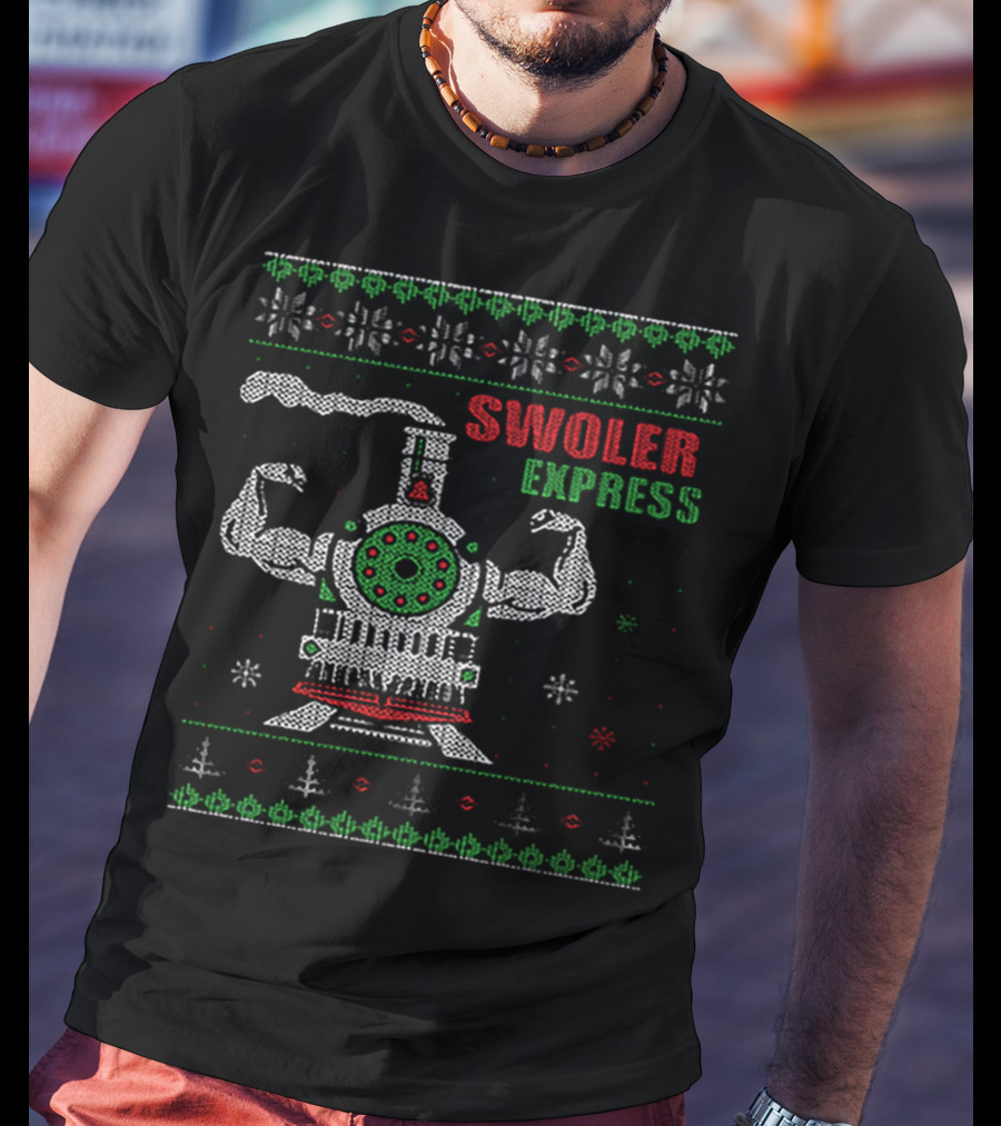 Swoler Express Muscle Train Ugly Christmas T-Shirt