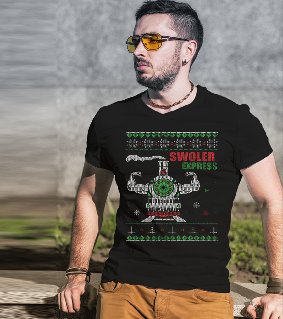 Swoler Express Muscle Train Ugly Christmas T-Shirt