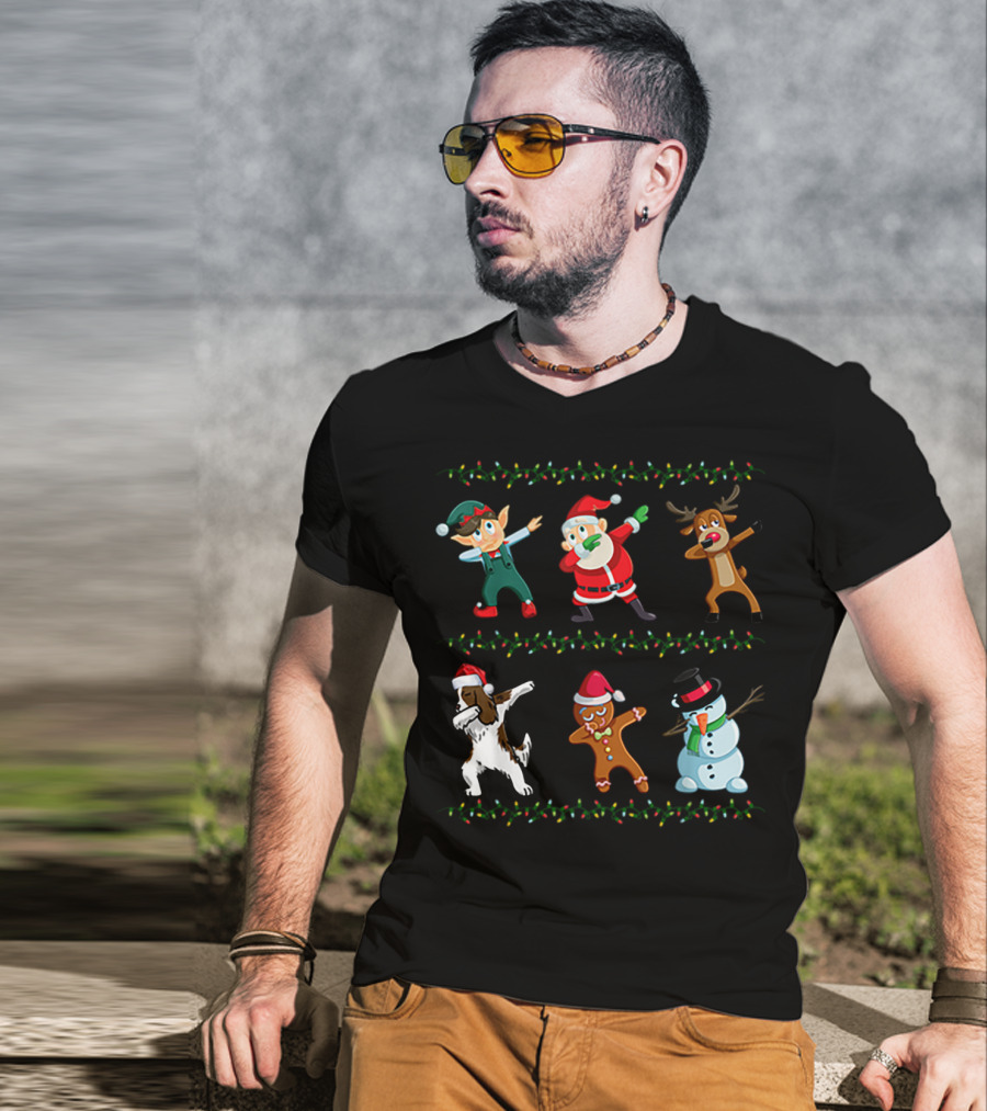 Dabbing Santa Springer Spaniel Elf Reindeer Gingerbread Snowman Christmas Friends T-Shirt