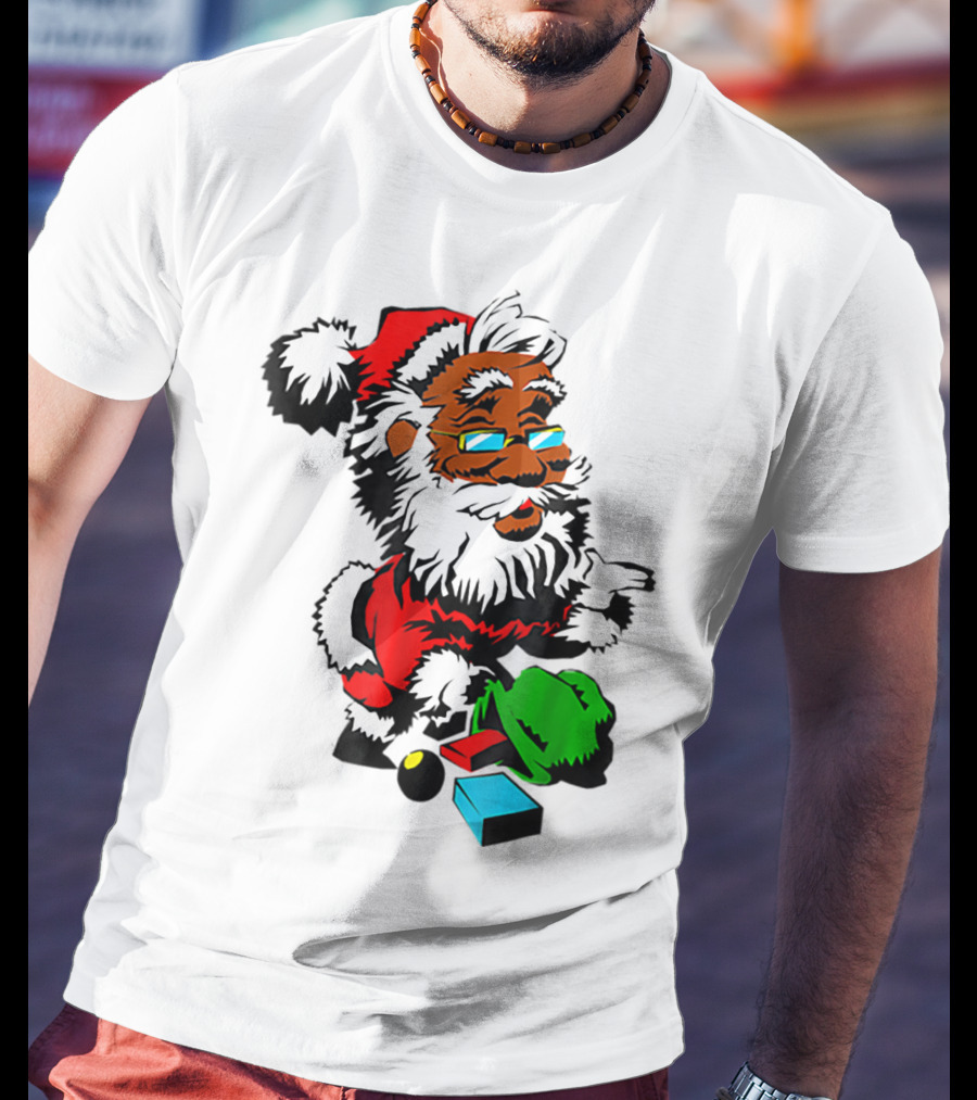 African American Santa Claus With Presents And Santa Hat T-Shirt