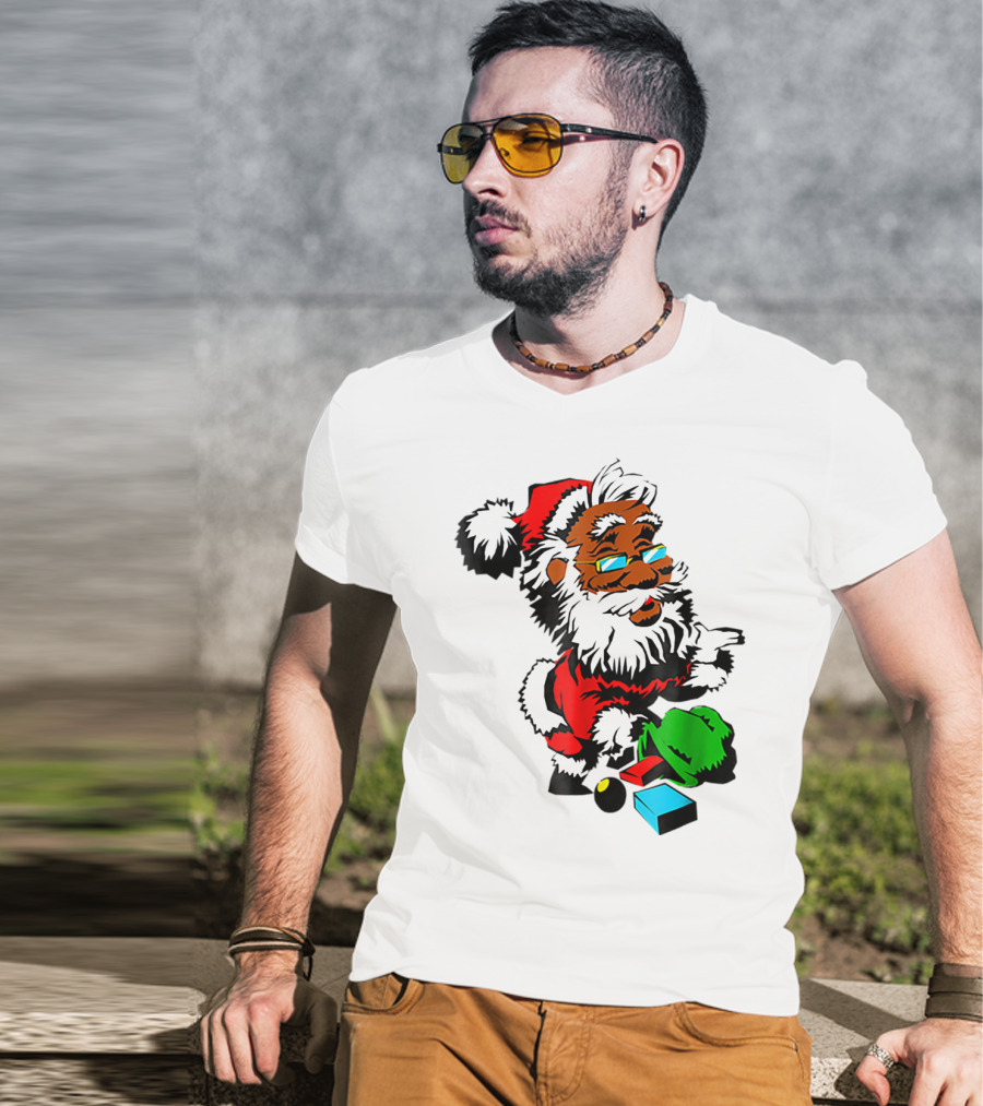 African American Santa Claus With Presents And Santa Hat T-Shirt