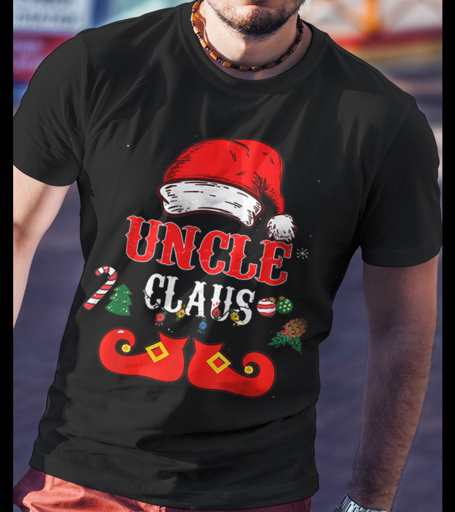 UNCLE CLAUS Santa Hat Candy Cane Christmas Ornaments Shoes T-Shirt