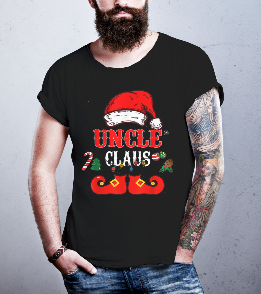UNCLE CLAUS Santa Hat Candy Cane Christmas Ornaments Shoes T-Shirt