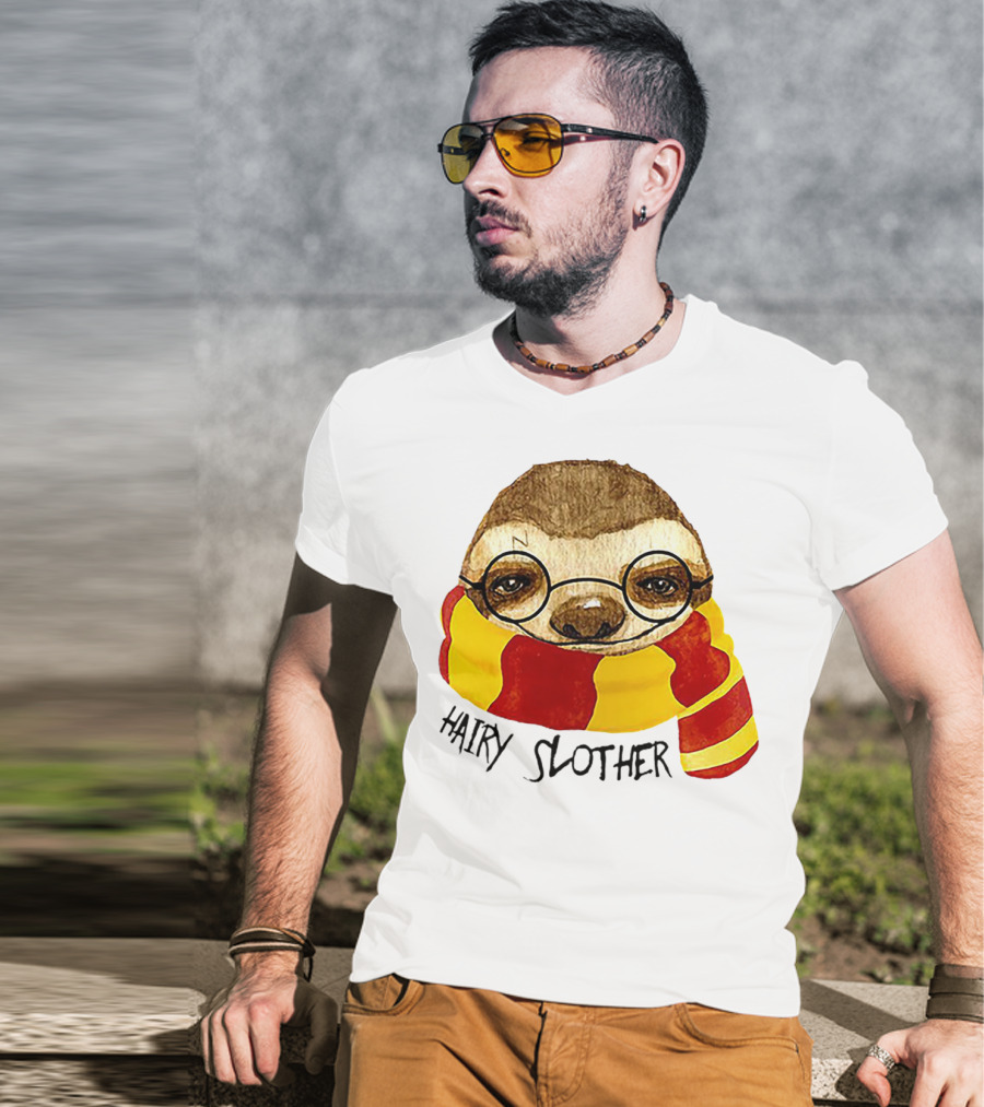 Hairy Slother Sloth Lovers Wizard Scarf Glasses Magic T-Shirt