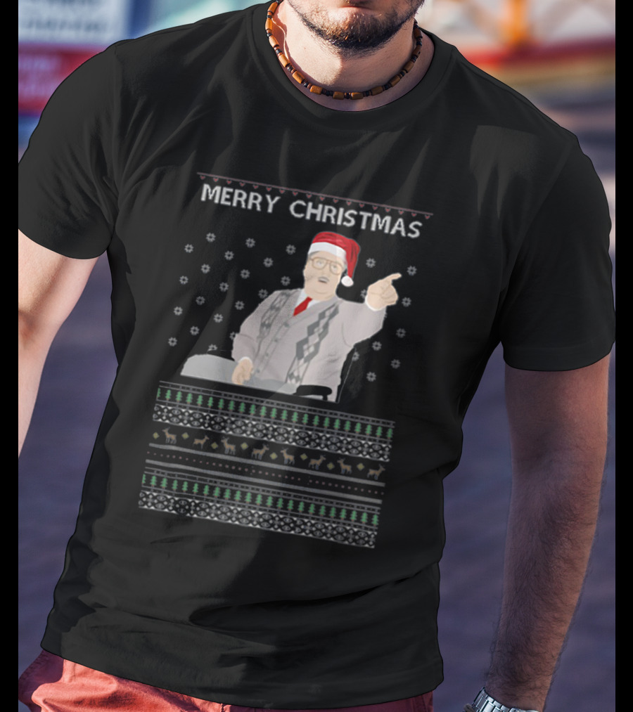 Phoenix Nights Brian Potter Merry Christmas Sweater Santa Hat Holiday T-Shirt