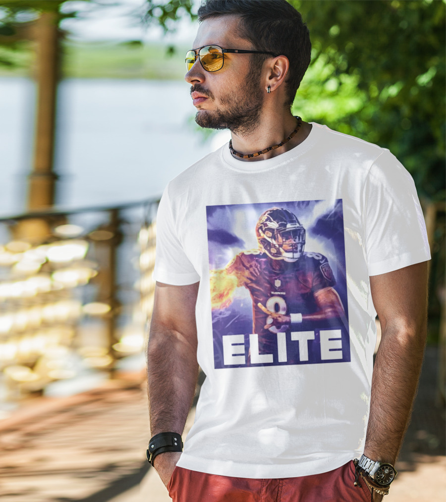 Lamar Jackson Ravens Elite 8 Fiery Action NFL Football T-Shirt