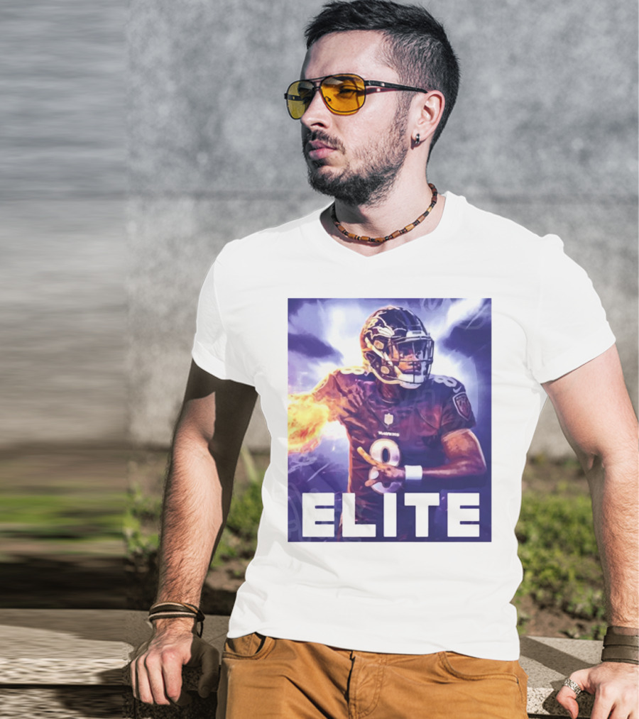 Lamar Jackson Ravens Elite 8 Fiery Action NFL Football T-Shirt