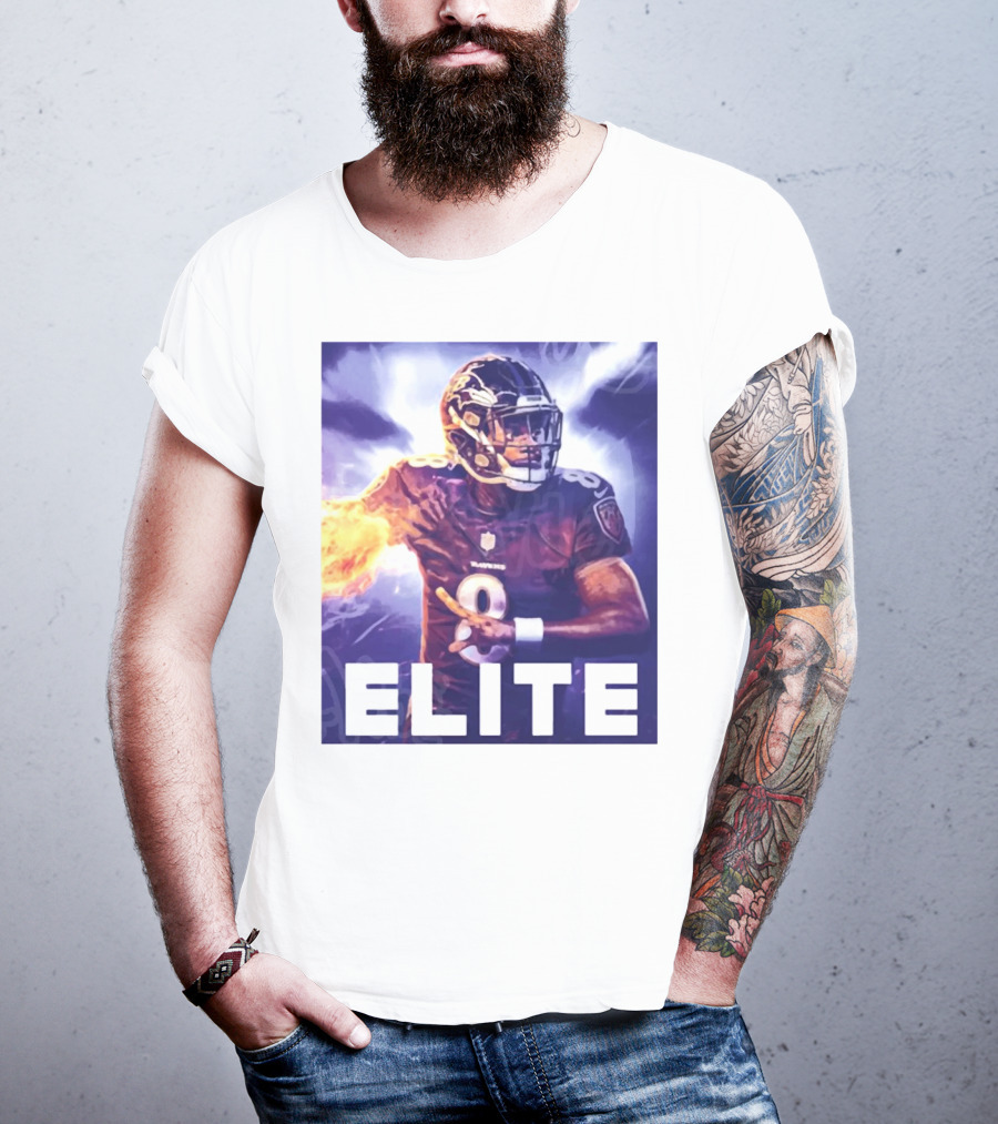 Lamar Jackson Ravens Elite 8 Fiery Action NFL Football T-Shirt