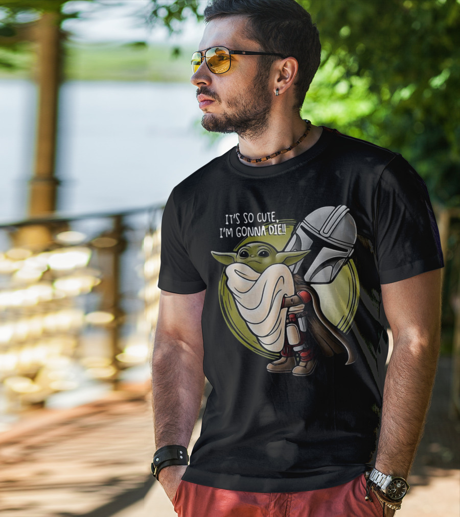 It's So Cute I'm Gonna Die Baby Yoda Hug With Mandalorian Helmet T-Shirt