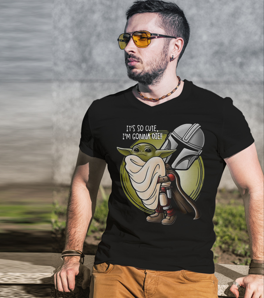 It's So Cute I'm Gonna Die Baby Yoda Hug With Mandalorian Helmet T-Shirt