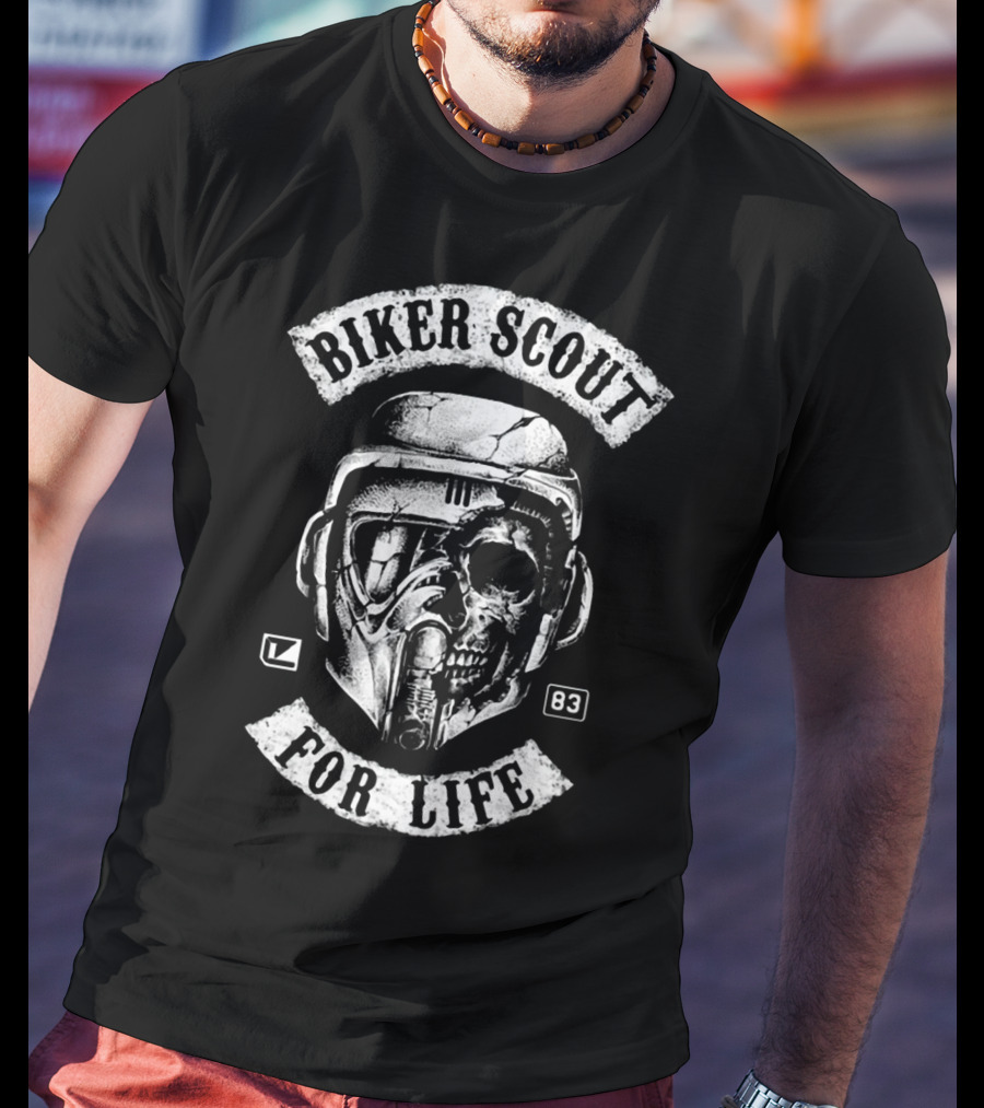 Biker Scout For Life Star Wars 83 Skull Helmet T-Shirt