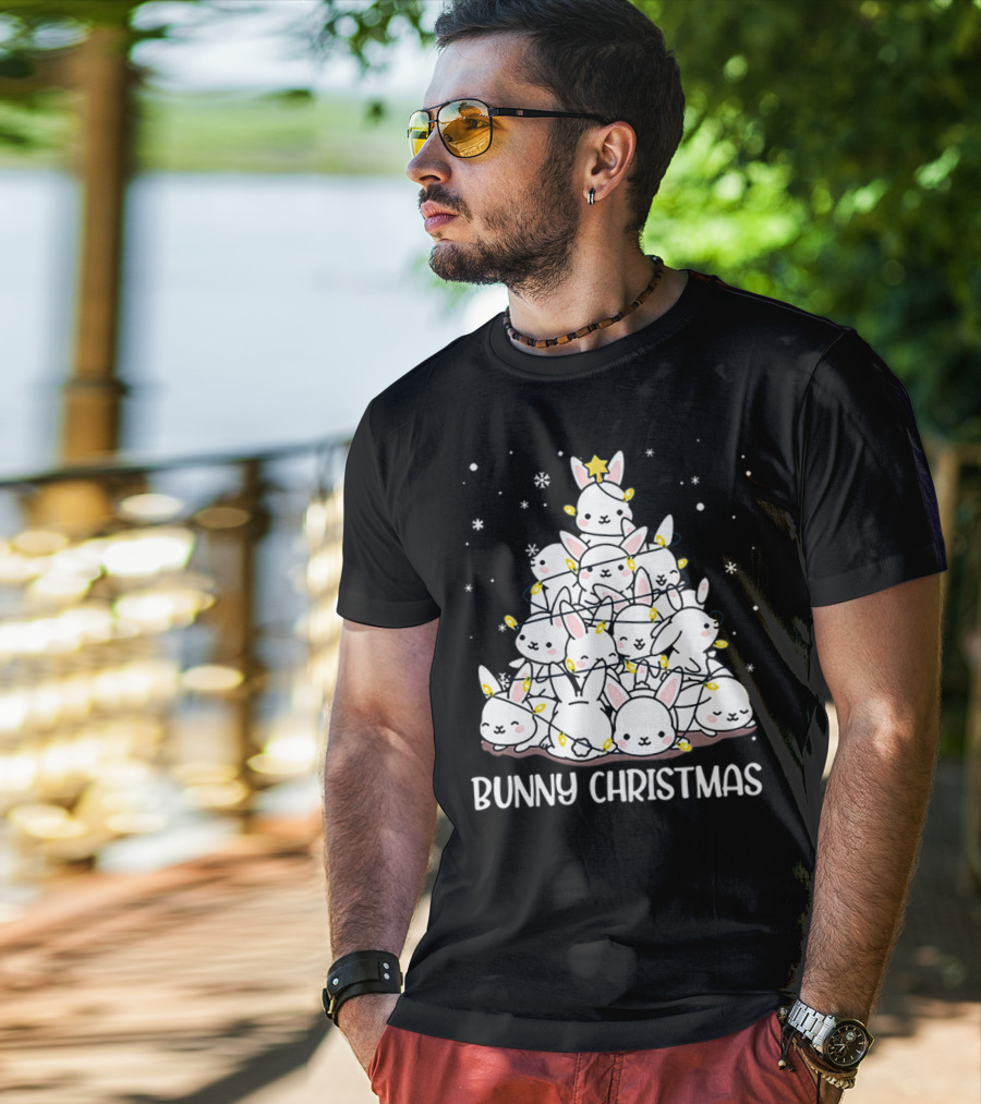 Bunny Christmas Tree With Snowflakes And Lights T-Shirt