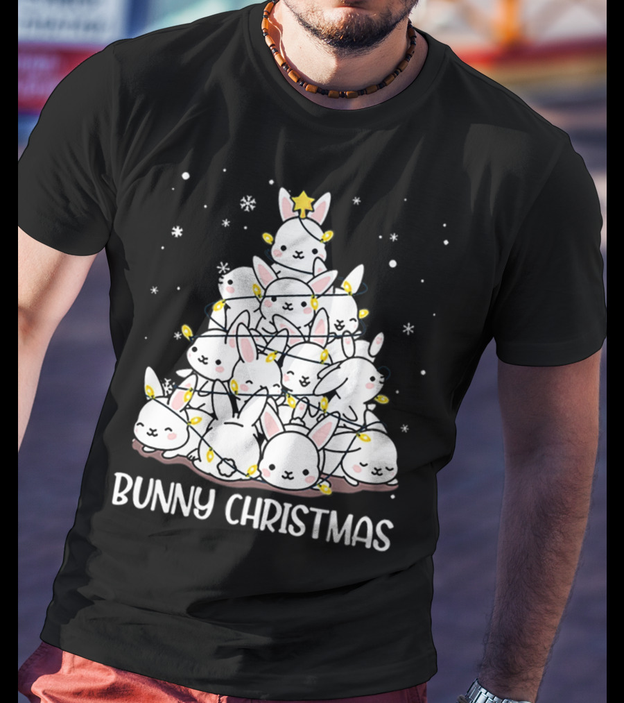 Bunny Christmas Tree With Snowflakes And Lights T-Shirt
