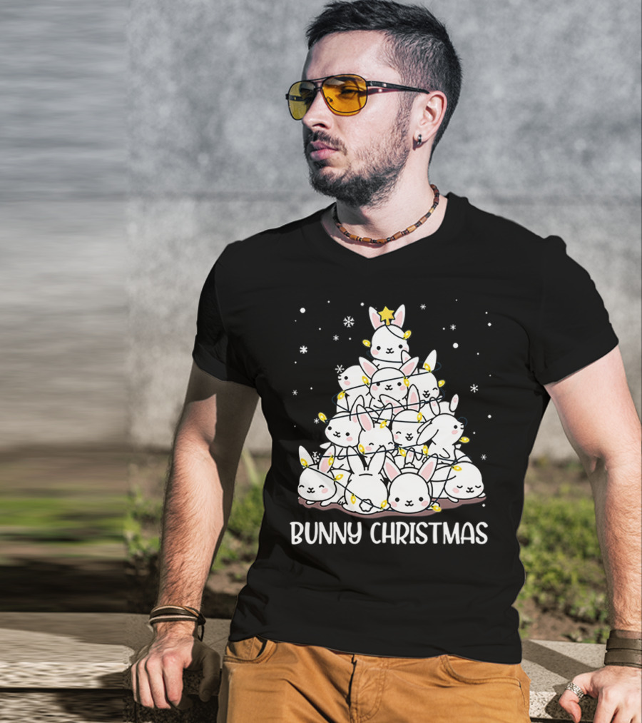 Bunny Christmas Tree With Snowflakes And Lights T-Shirt