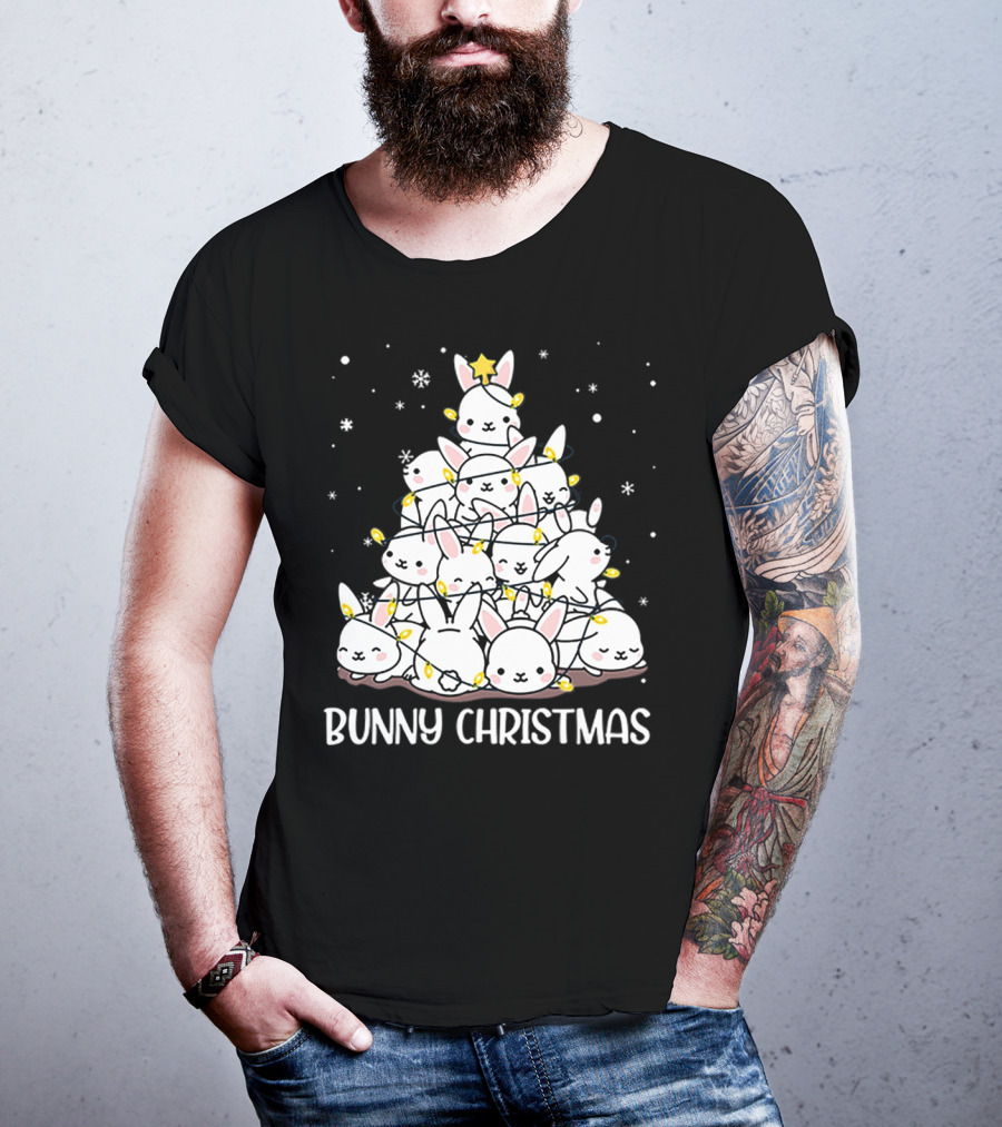 Bunny Christmas Tree With Snowflakes And Lights T-Shirt