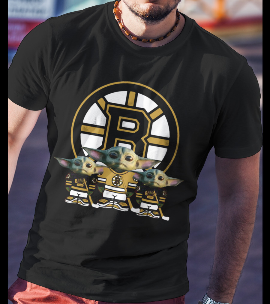 Boston Bruins Baby Yoda Trio NHL Hockey Team Mandalorian Star Wars T-Shirt