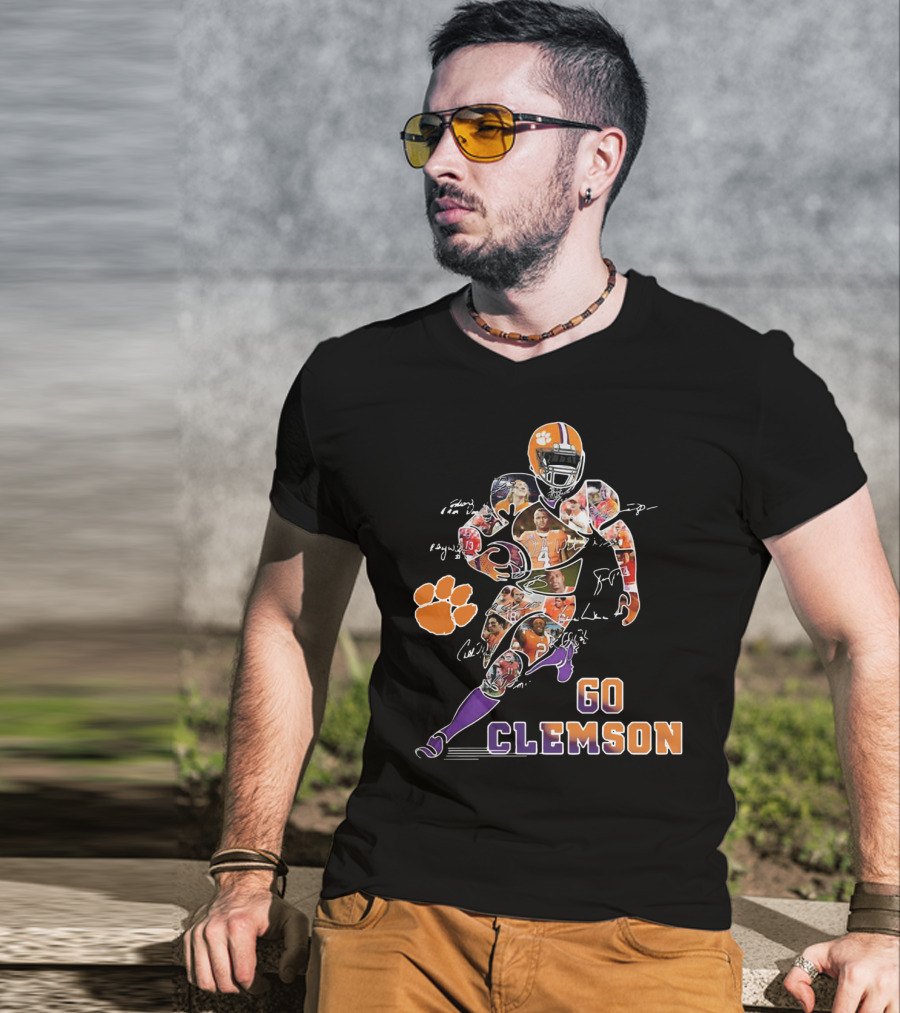 Go Clemson Dog Paw Player Signatures T-Shirt