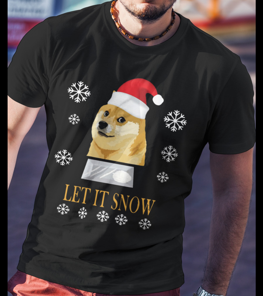 Santa Doge Christmas Humor Let It Snow Snowflakes T-Shirt