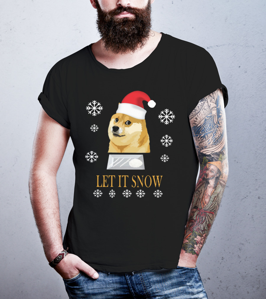 Santa Doge Christmas Humor Let It Snow Snowflakes T-Shirt