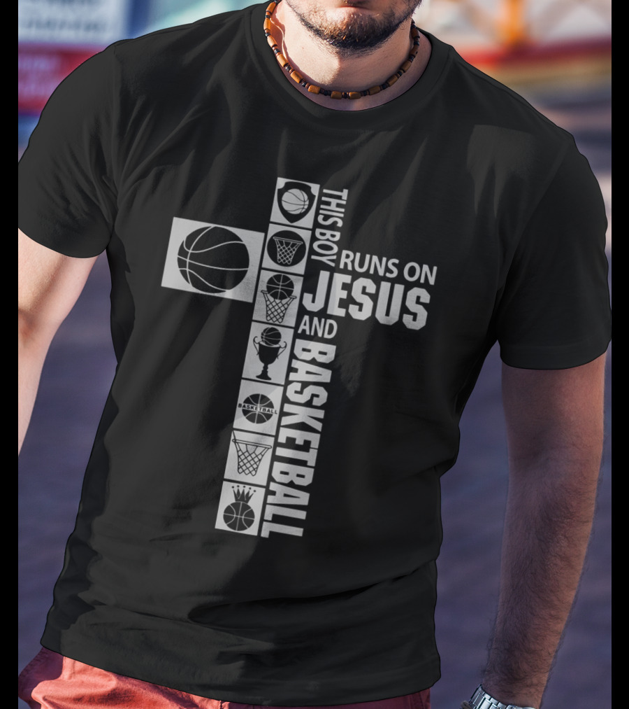 This Boy Runs On Jesus And Basketball Icons In Cross Shape T-Shirt