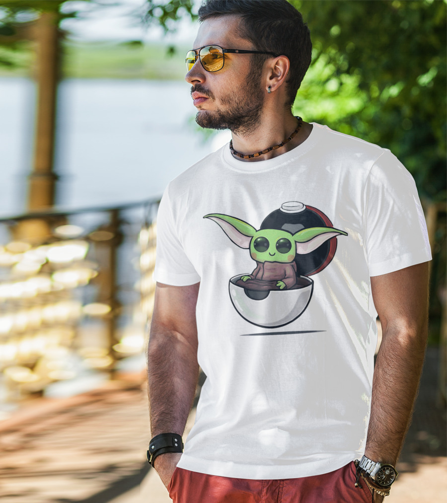 Baby Yoda Sitting In Open Pokeball Crossover T-Shirt