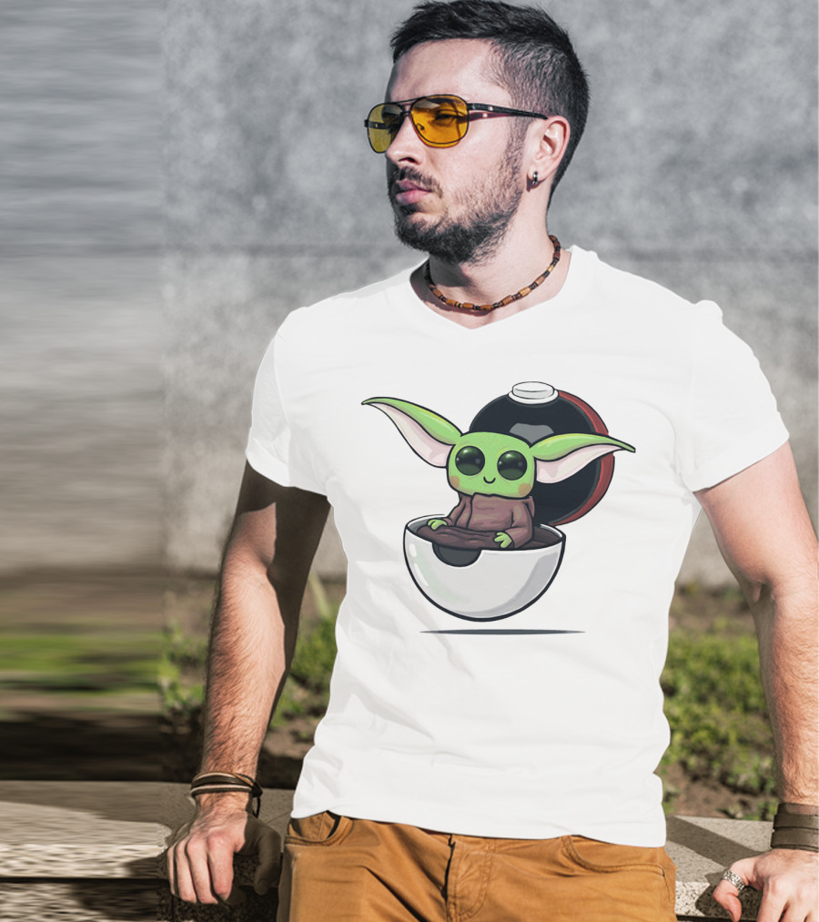 Baby Yoda Sitting In Open Pokeball Crossover T-Shirt