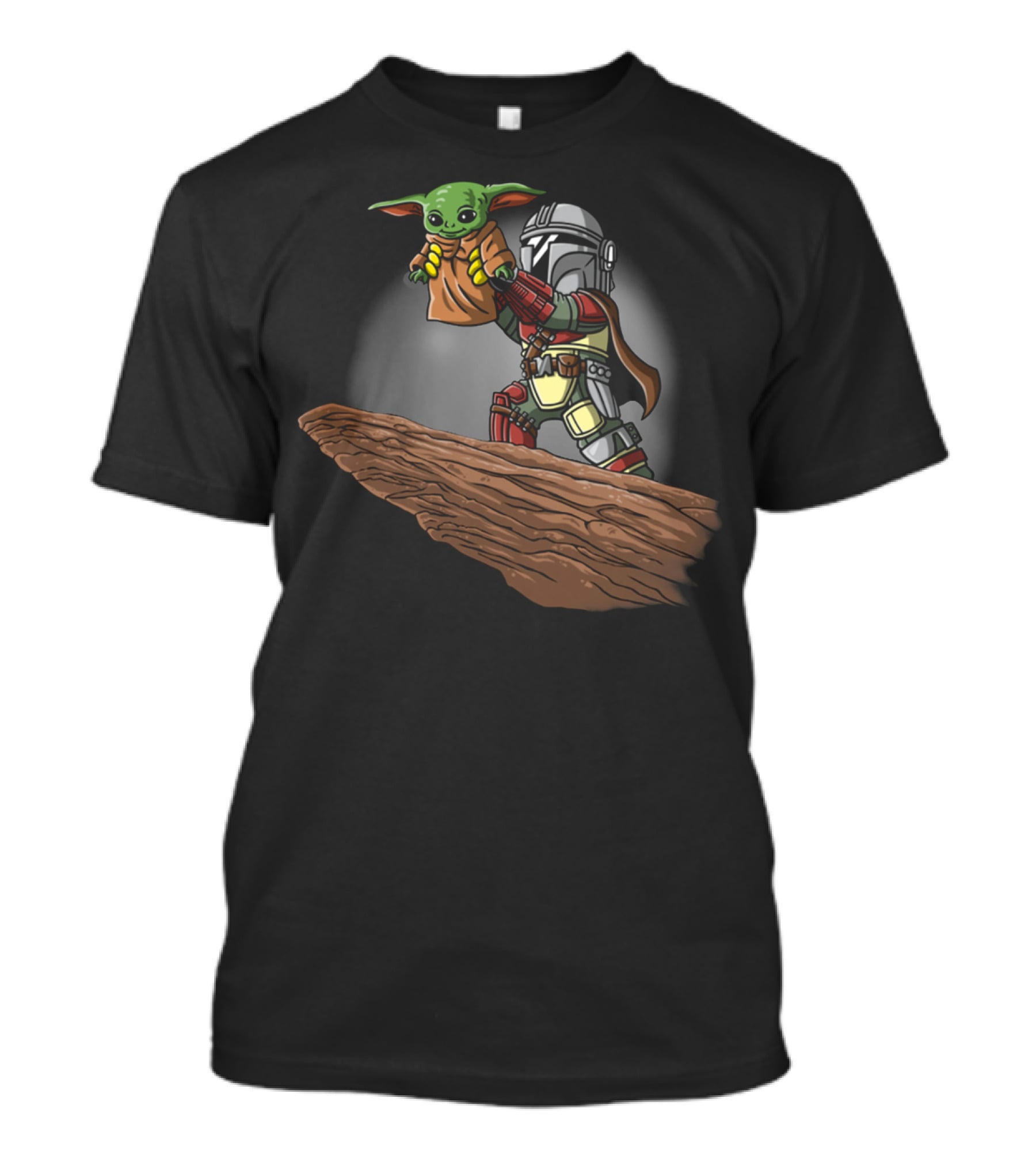 The Mandalorian Raising Baby Yoda Scene With Boba Fett Elements T-Shirt