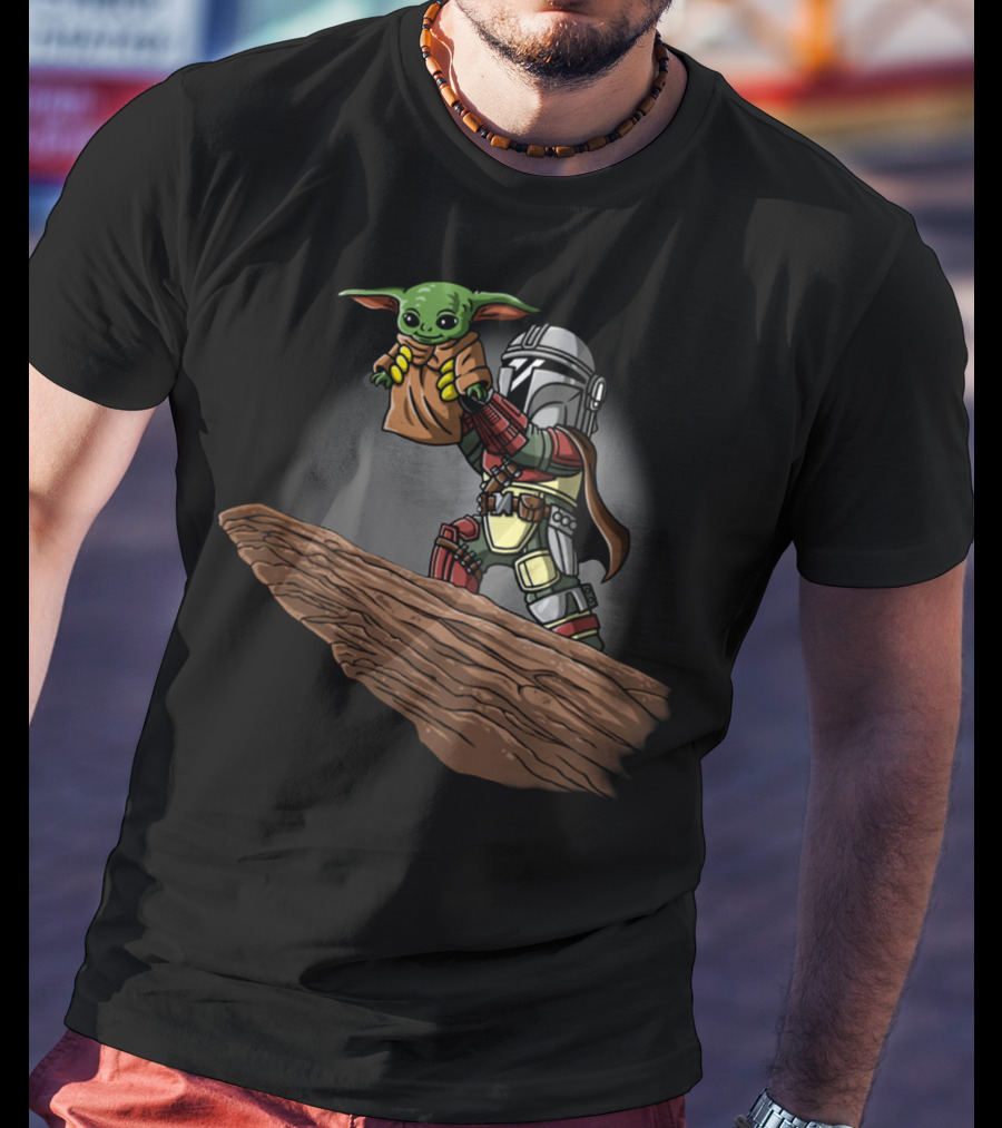 The Mandalorian Raising Baby Yoda Scene With Boba Fett Elements T-Shirt