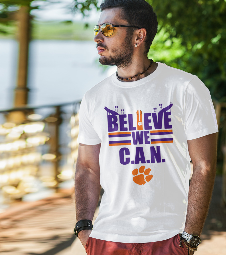 Clemson Tigers Football Believe We C.A.N. Stadium Paw Prints T-Shirt