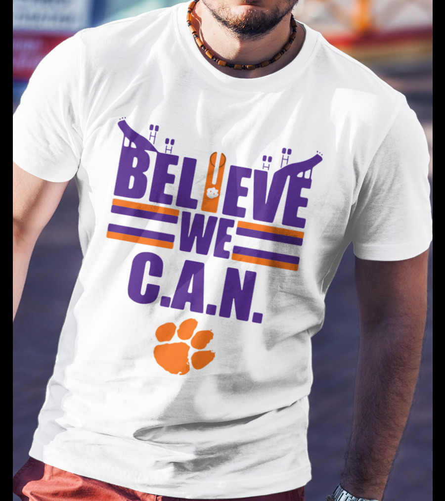 Clemson Tigers Football Believe We C.A.N. Stadium Paw Prints T-Shirt