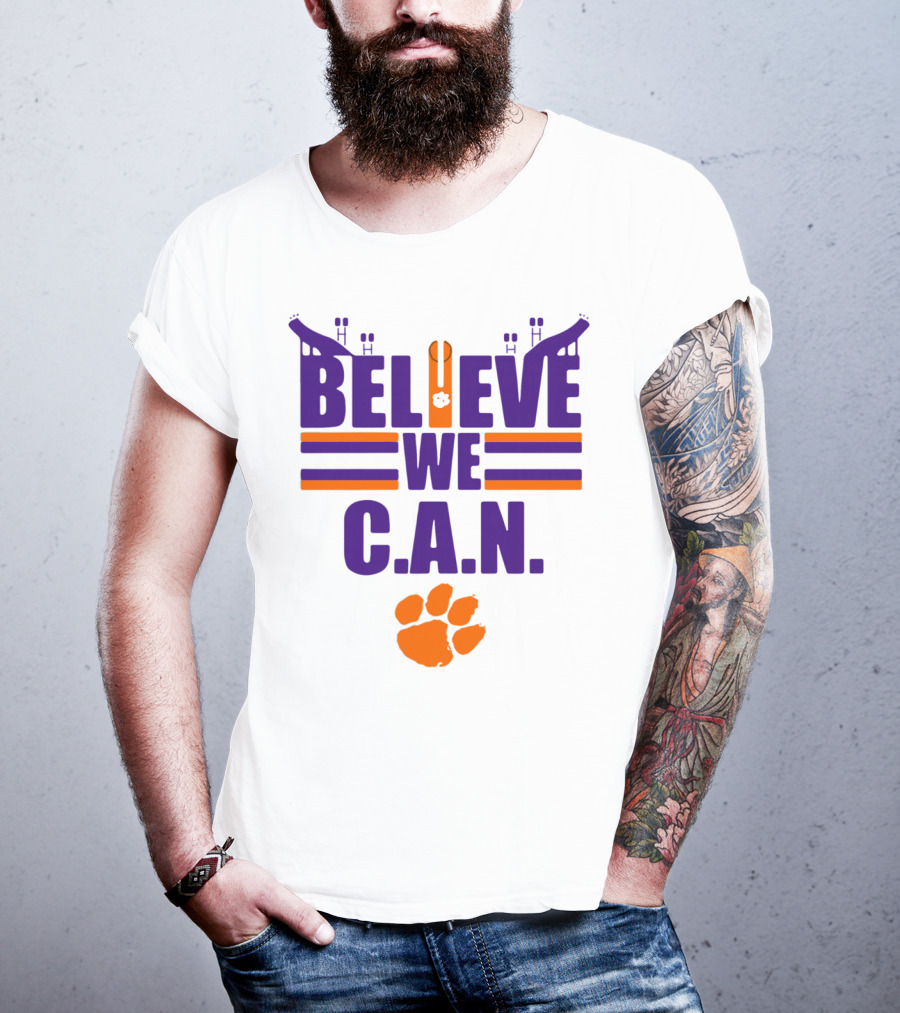 Clemson Tigers Football Believe We C.A.N. Stadium Paw Prints T-Shirt