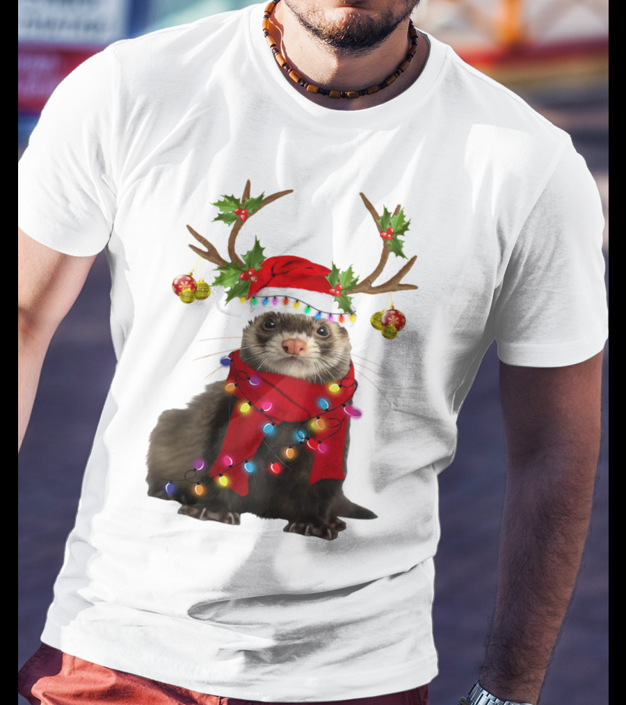Otter With Festive Lights And Reindeer Antlers Holiday T-Shirt