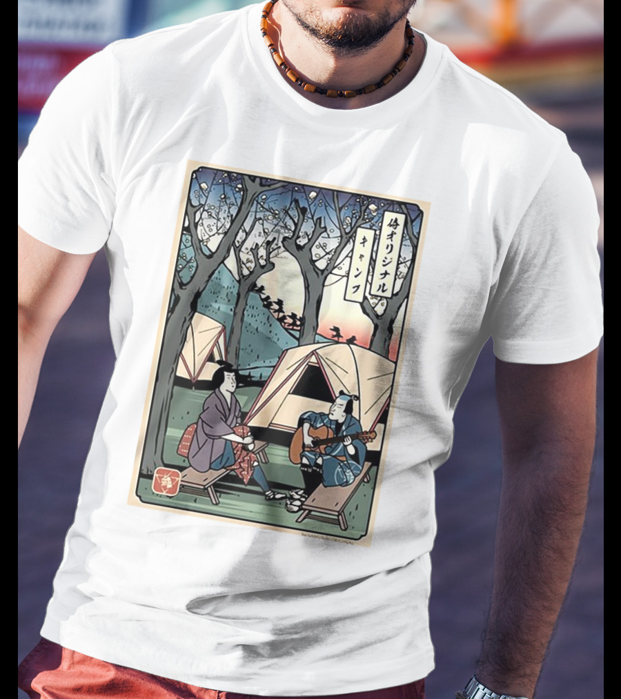 Samurai Original Camping Guitar Playing T-Shirt