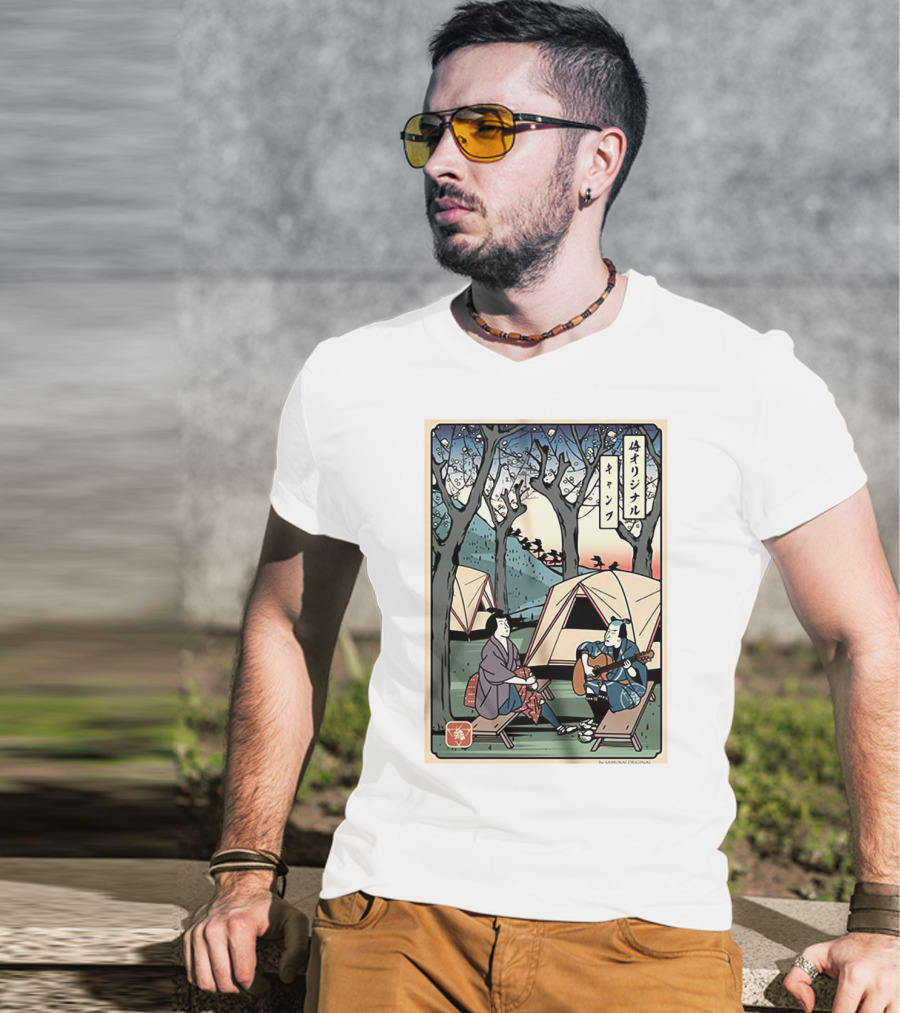 Samurai Original Camping Guitar Playing T-Shirt