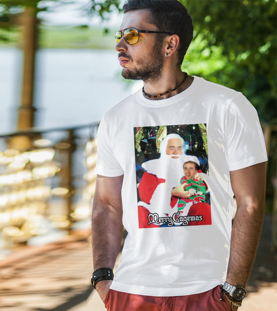 Santa Claus Nicolas Cage Merry Cagemas Christmas Scene T-Shirt