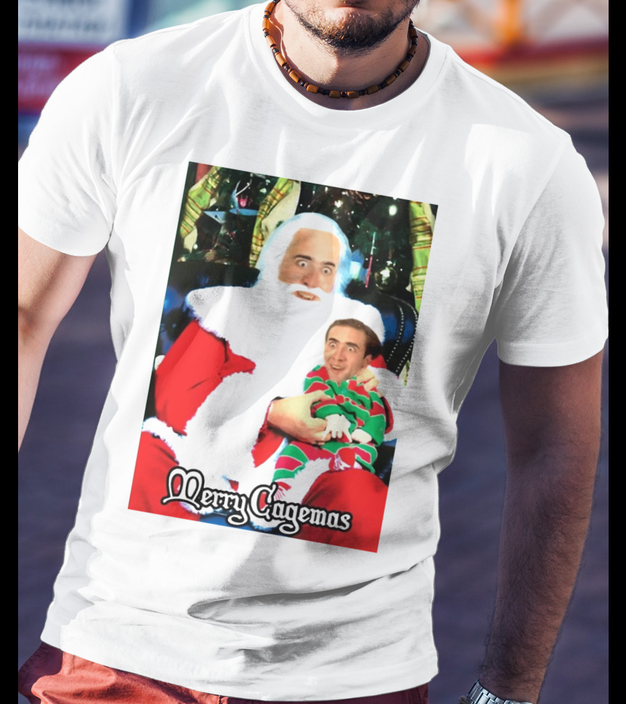 Santa Claus Nicolas Cage Merry Cagemas Christmas Scene T-Shirt