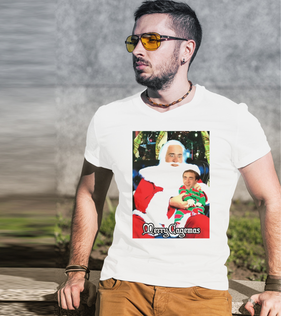 Santa Claus Nicolas Cage Merry Cagemas Christmas Scene T-Shirt