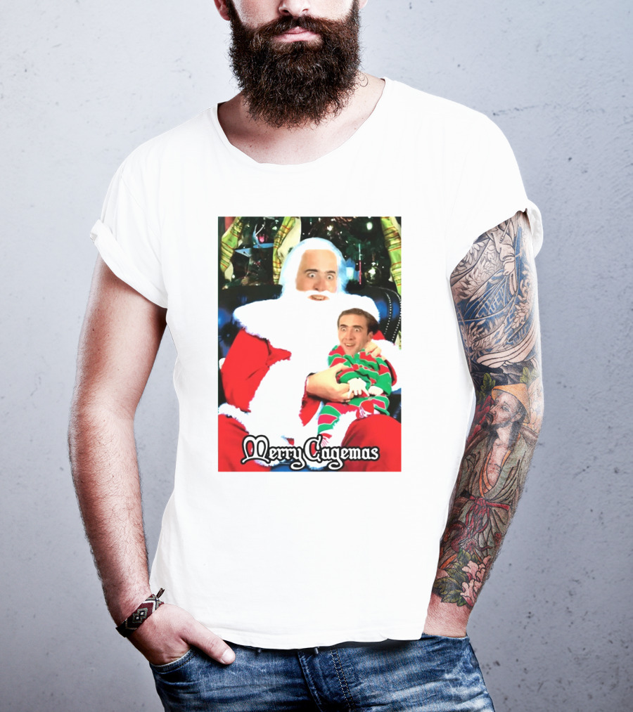 Santa Claus Nicolas Cage Merry Cagemas Christmas Scene T-Shirt