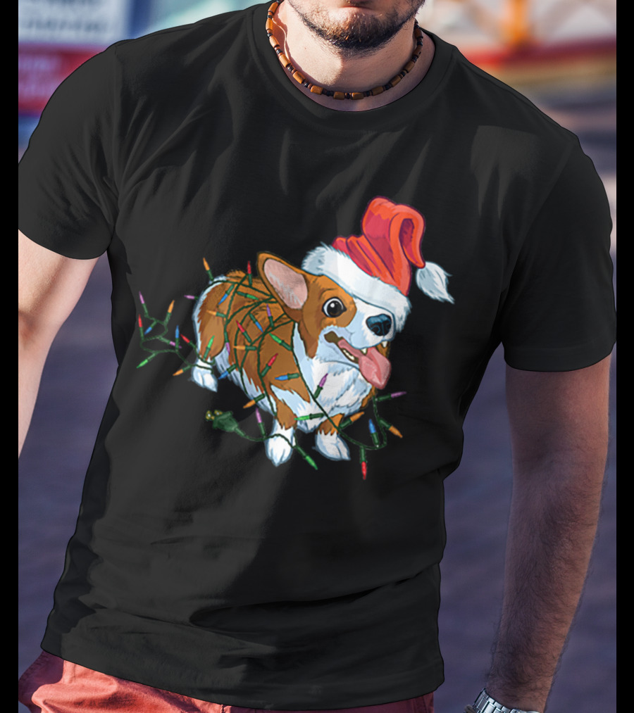 Corgi Christmas Lights Santa Hat T-Shirt