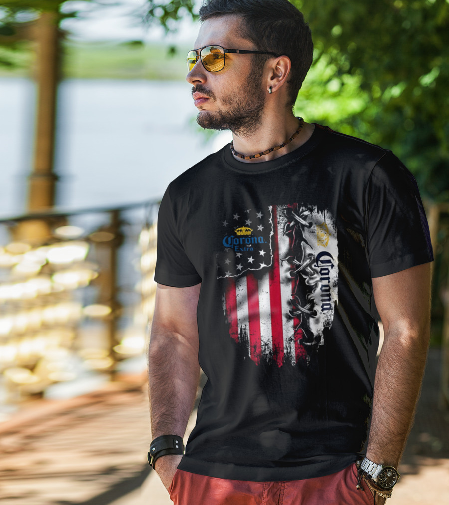 Corona Extra American Flag Fusion With Eagle And Stars T-Shirt