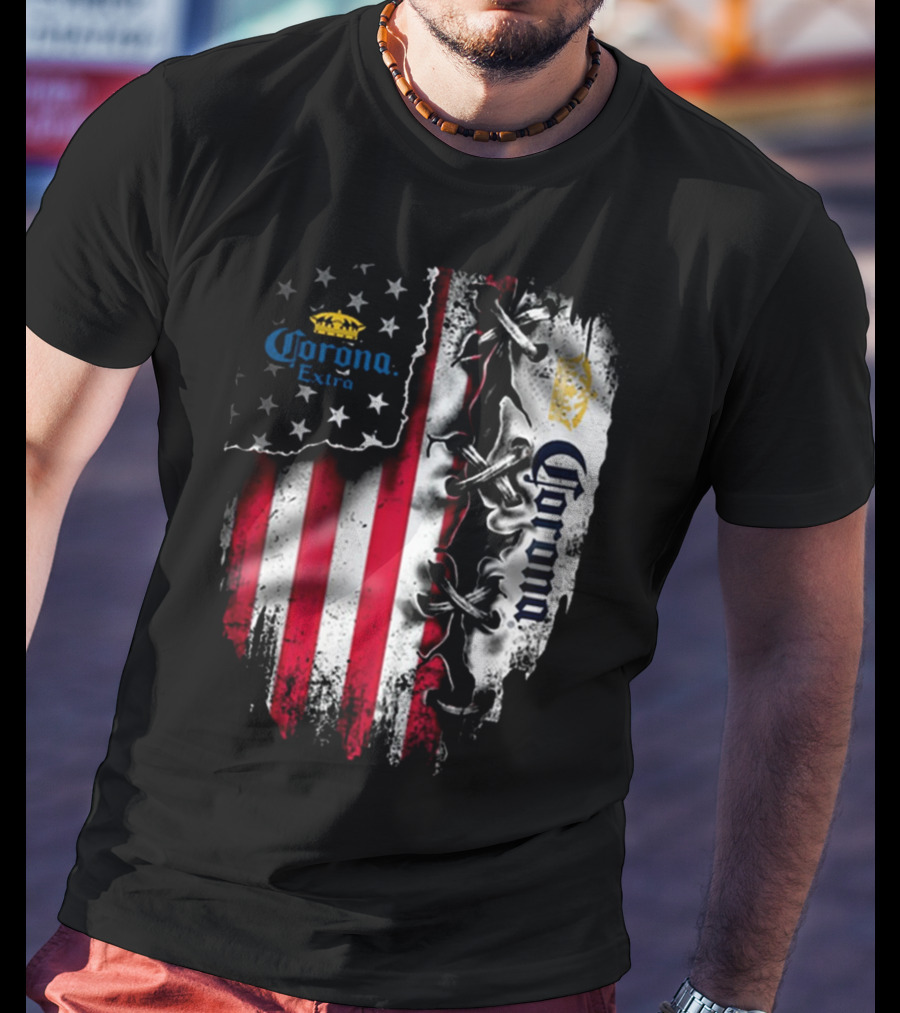 Corona Extra American Flag Fusion With Eagle And Stars T-Shirt
