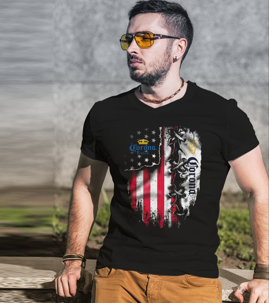Corona Extra American Flag Fusion With Eagle And Stars T-Shirt