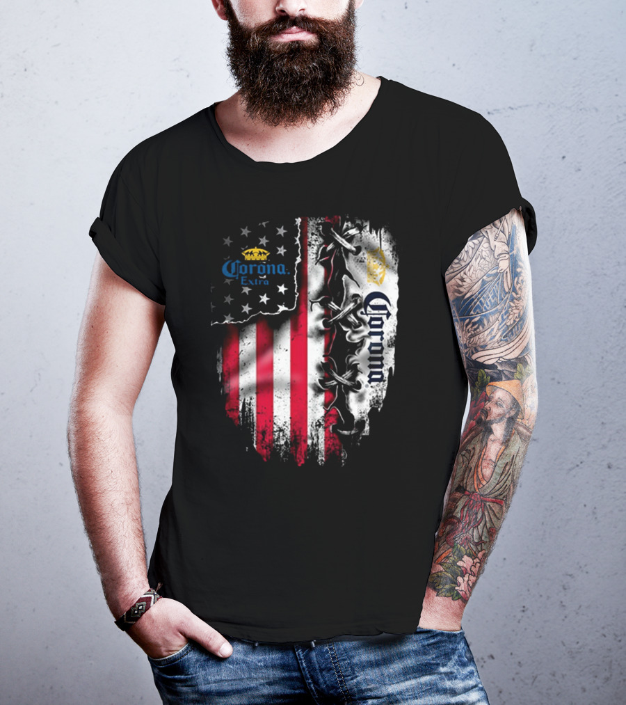 Corona Extra American Flag Fusion With Eagle And Stars T-Shirt