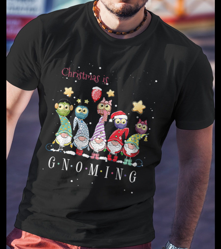 Christmas Is Gnoming With Festive Gnomes And Owls T-Shirt