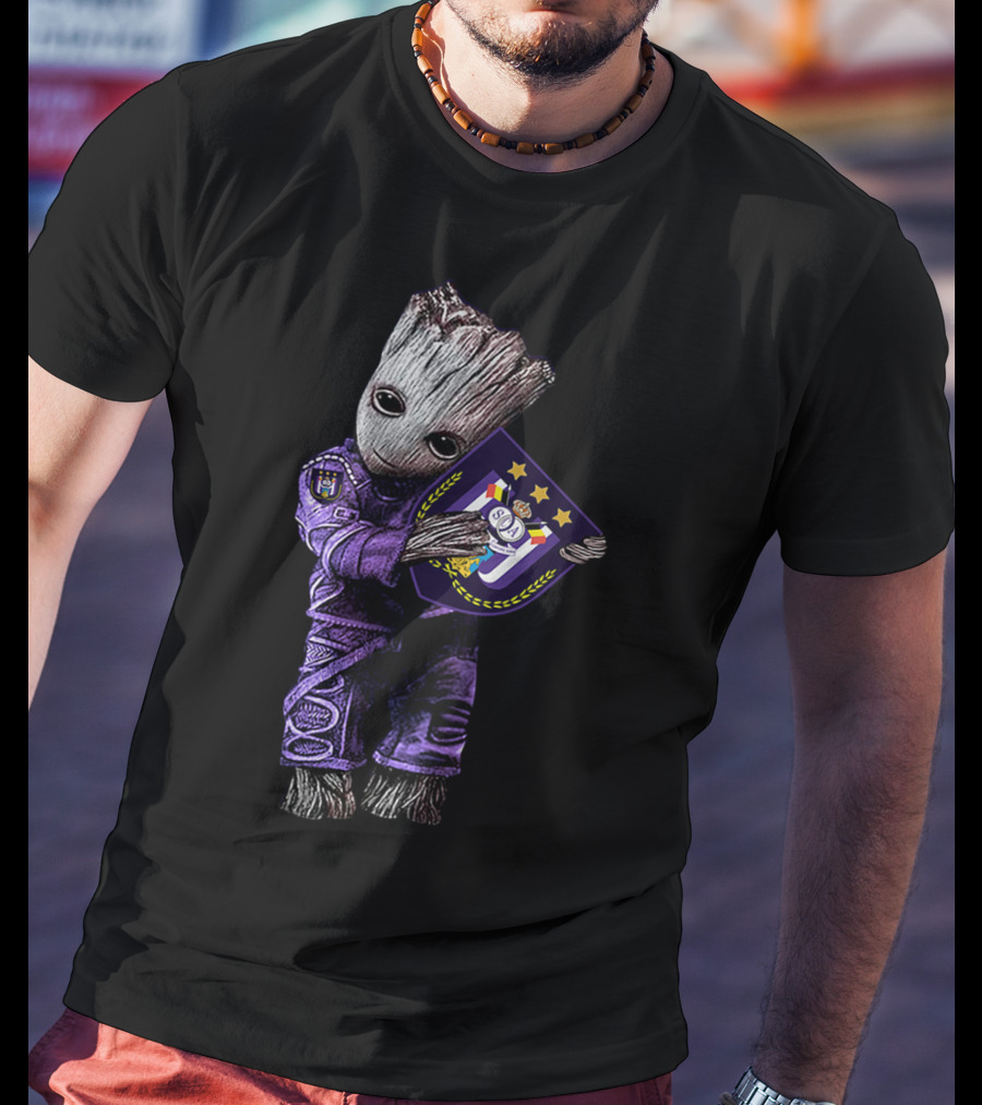 Baby Groot Hugging R.S.C. Anderlecht Emblem T-Shirt