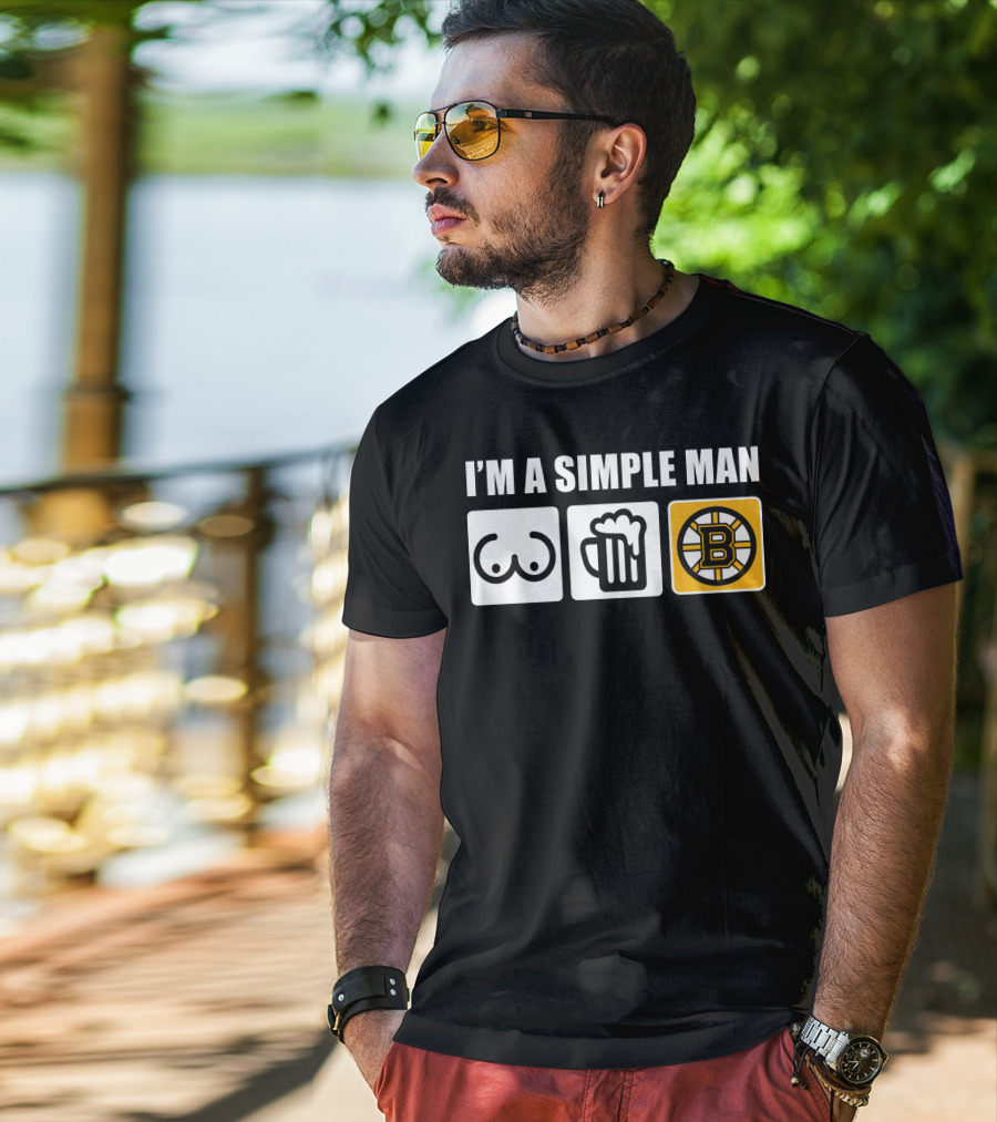 Bruins I'm A Simple Man Icons Brew Beer Logo Hockey Fan T-Shirt