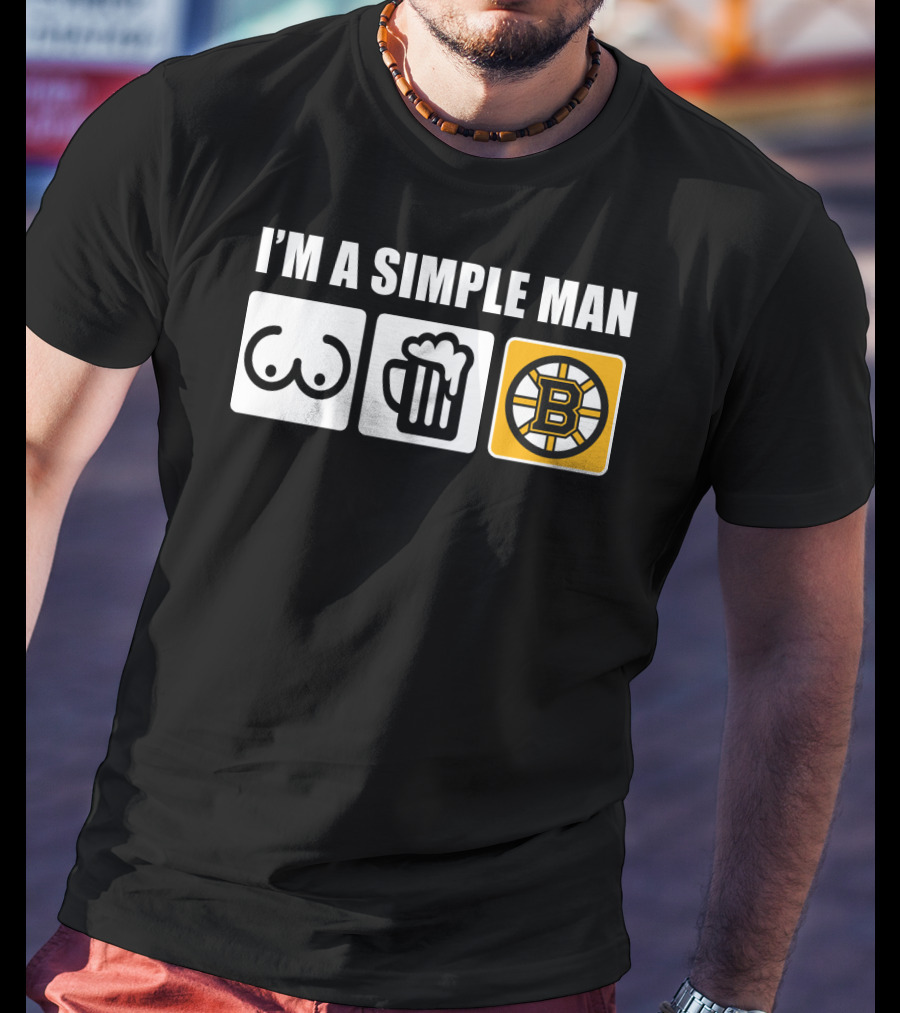 Bruins I'm A Simple Man Icons Brew Beer Logo Hockey Fan T-Shirt