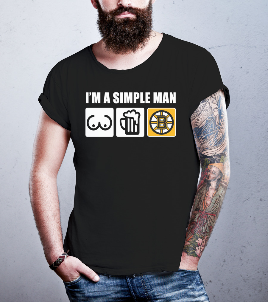 Bruins I'm A Simple Man Icons Brew Beer Logo Hockey Fan T-Shirt