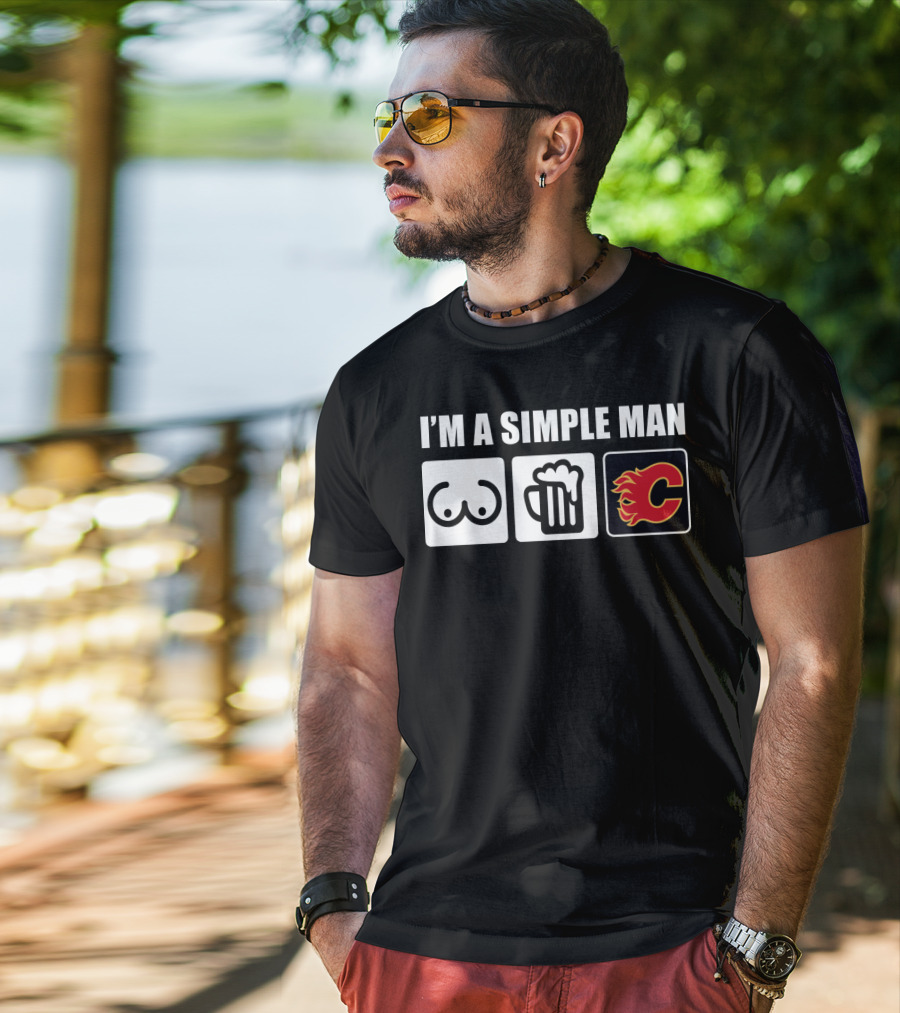 I'm A Simple Man Breasts Beer Flames Hockey T-Shirt